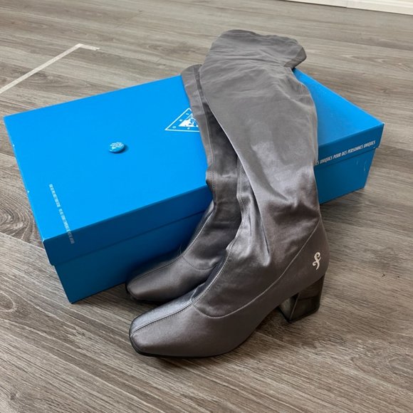 JOHN FLUEVOG • Silver Thigh High PETULA Boots • Vegan • Size 8 • NWT - Picture 10 of 14